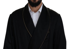 Dolce & Gabbana Schwarzer Morgenmantel-Wickeljacke aus 100 % Seide
