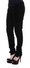 Ermanno Scervino Schwarze Hose aus Viskose-Mix-Samt in schmaler Passform
