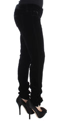 Ermanno Scervino Schwarze Hose aus Viskose-Mix-Samt in schmaler Passform