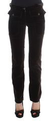 Ermanno Scervino Braune Hose aus Baumwollsamt mit Reißverschlüssen und schmaler Passform