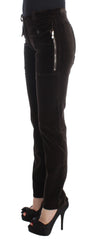 Ermanno Scervino Braune Hose aus Baumwollsamt mit Reißverschlüssen und schmaler Passform