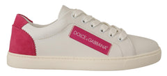 Dolce & Gabbana Weiße pinke Leder-Low-Top-Sneaker Damenschuhe
