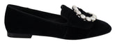 Dolce & Gabbana Zwarte Fluweel Kristallen Loafers Platte Schoenen