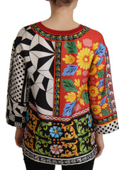 Dolce & Gabbana Buntes bedrucktes barockes locker sitzendes Langarmshirt