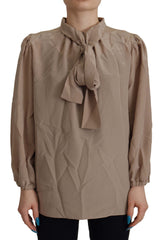 Dolce & Gabbana Braunes Top mit Schärpe und Ascot-Kragen