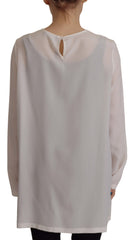 Dolce & Gabbana Weiße Seidenbluse mit DG Logo Stickerei und langen Ärmeln