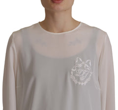 Dolce & Gabbana Weiße Seidenbluse mit DG Logo Stickerei und langen Ärmeln
