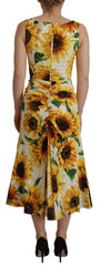 Dolce & Gabbana weißes Etuikleid aus Seide mit Sonnenblumen-Print