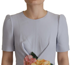 Dolce & Gabbana blaues Midikleid aus Viskose mit Blumenapplikationen