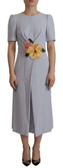 Dolce & Gabbana blaues Midikleid aus Viskose mit Blumenapplikationen