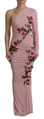 Dolce & Gabbana Pinkes One-Shoulder-Kleid mit Blumenapplikationen