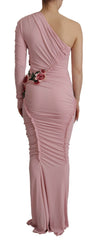 Dolce & Gabbana Pinkes One-Shoulder-Kleid mit Blumenapplikationen