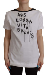 Dolce & Gabbana White Slogan Print Round Neck Cotton T-shirt