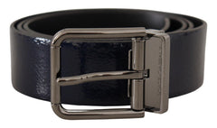 Dolce & Gabbana Blauer Lackleder-Gürtel mit silberner Logo-Schnalle
