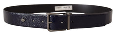 Dolce & Gabbana Blauer Lackleder-Gürtel mit silberner Logo-Schnalle