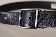 Dolce & Gabbana Blauer Lackleder-Gürtel mit silberner Logo-Schnalle