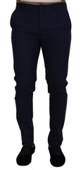 Dolce & Gabbana Blaue Leinen-Baumwoll-Slim-Hose Chino