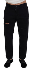 Dolce & Gabbana Schwarze locker geschnittene Jeans aus Baumwolle mit Used-Effekt
