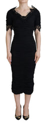Dolce & Gabbana Schwarzes Etui-Midi-Bodycon-Spitzenkleid aus Seide