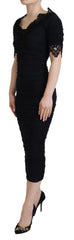 Dolce & Gabbana Schwarzes Etui-Midi-Bodycon-Spitzenkleid aus Seide