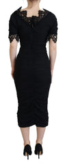 Dolce & Gabbana Schwarzes Etui-Midi-Bodycon-Spitzenkleid aus Seide