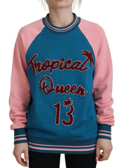 Dolce & Gabbana Blauer Rosa Königin Pailletten-Kristallpullover