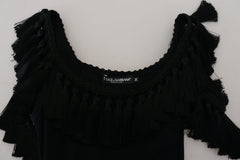 Dolce & Gabbana Schwarze Tanktop Bluse Quasten Baumwollbluse