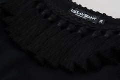 Dolce & Gabbana Schwarze Tanktop Bluse Quasten Baumwollbluse