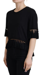 Dolce & Gabbana Schwarze T-Shirt Bluse Quaste Baumwollbluse