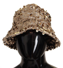 Dolce & Gabbana Goldene Seide Pailletten Verzierte Designer Fischerhut mit Krempe