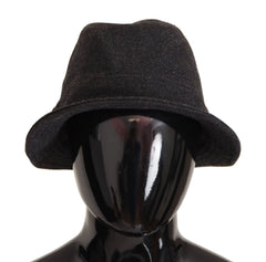 Dolce & Gabbana Grauer Hut aus Schurwolle mit Logo Fedora Trilby