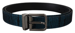 Dolce & Gabbana Blauer Jacquard Moire Gürtel mit silberner Metallschnalle für Herren