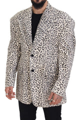Dolce & Gabbana Weißer Leopard Einreihiger Mantel Blazer