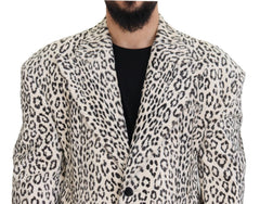 Dolce & Gabbana Weißer Leopard Einreihiger Mantel Blazer