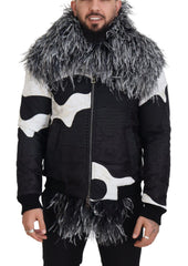 Dolce & Gabbana Jacke aus schwarzem und weißem Pelz-Shearling mit durchgehendem Reißverschluss