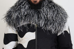 Dolce & Gabbana Jacke aus schwarzem und weißem Pelz-Shearling mit durchgehendem Reißverschluss