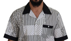 Dolce & Gabbana Weißes Schwarz Gemustertes Hemd mit Knopfleiste