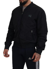 Dolce & Gabbana Zwart Nylon Logo Bomberjack met Ritssluiting