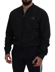 Dolce & Gabbana Zwart Nylon Logo Bomberjack met Ritssluiting