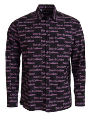 Dolce & Gabbana Schwarzes schmales Hemd mit lila Logo