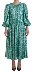 Dolce & Gabbana Blaues, plissiertes Midikleid aus Nylon mit Pailletten und A-Linie