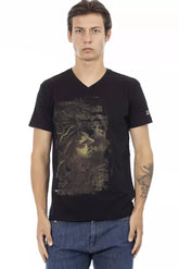 Trussardi Action Black Cotton Men V-Neck T-Shirt
