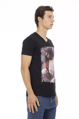 Trussardi Action Schwarzes Baumwoll-V-Neck T-Shirt für Herren