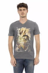 Trussardi Action Gray Cotton Men's V-Neck T-Shirt