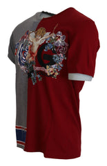 Dolce & Gabbana Rood Grijs Twee Model DG Angel Ronde hals T-shirt