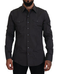 Dolce & Gabbana Graues SICILIA Slim Fit Stretch Hemd