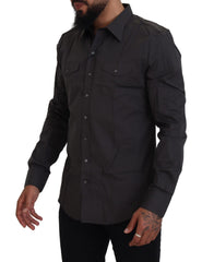 Dolce & Gabbana Graues SICILIA Slim Fit Stretch Hemd