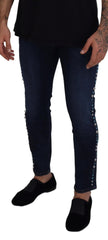 Dolce & Gabbana Blaue Jeans aus Baumwolle mit Nieten und niedriger Taille