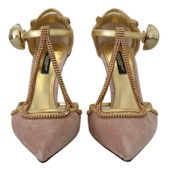 Dolce & Gabbana Pink Crystal T-Spangen Pumps Schuhe