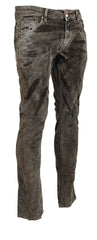 Acht Gray Washed Cotton Corduroy Slim Fit Men Jeans